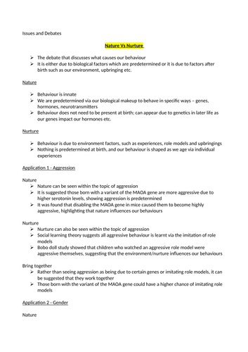 Issues and Debates - AQA Psychology A Level