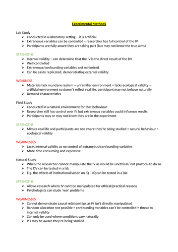 Research Methods - AQA Psychology A Level