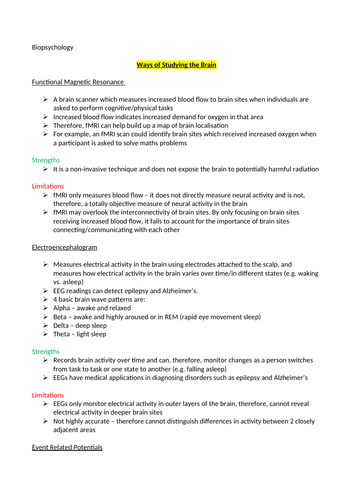 Biopsychology - AQA Psychology A Level