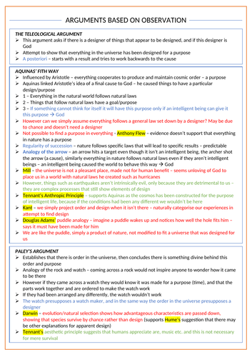 Arguments Based on Observation - OCR Religious Studies A Level