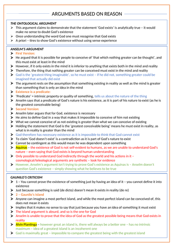 Arguments Based on Reason - OCR Religious Studies A Level