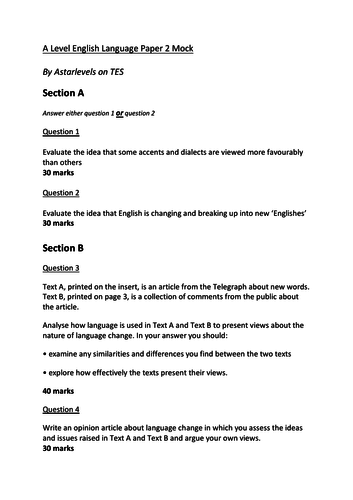 paper-2-mock-exam-a-level-english-language-teaching-resources