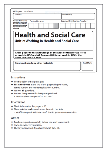 health and social care coursework unit 2