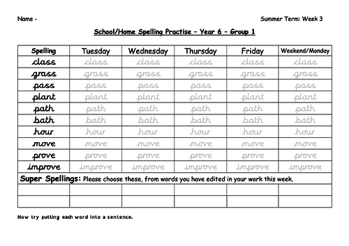 Year 6 Spelling Summer 1 Week 3