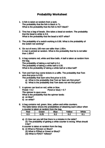 Probability- Mutually Exclusive Outcomes KS3-KS4 | Teaching Resources