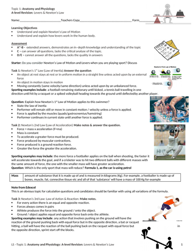 A-level PE:  Levers & Newton's Revision