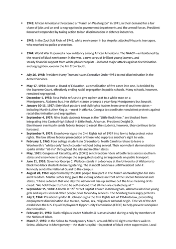 American civil rights movement timeline 1941-2008 | Teaching Resources