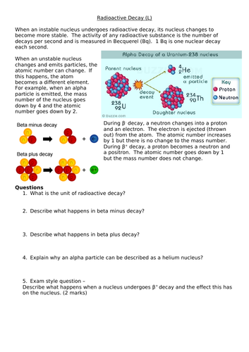 Radioactive decay lesson powerpoint and worksheets including nuclear ...