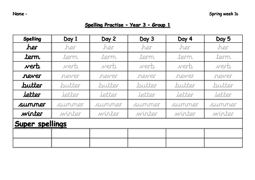 Year 3 Spring 2 Spelling Practice Sheets