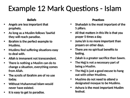 AQA GCSE RS Spec A (1-9) 12 Mark Question Practice inc. planning help – Christianity and Islam