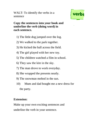 Differentiated verbs worksheets