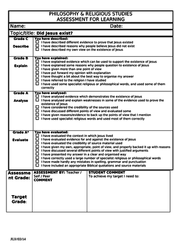 Who is Jesus KS3 Assessment Marking Sheet based on Blooms Teaching Who is Jesus KS3 Assessment Marking Sheet based on Blooms Teaching