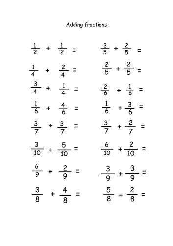 Adding fractions with the same denominator | Teaching Resources