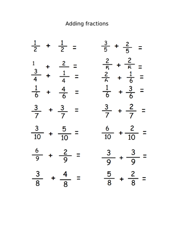 Adding fractions with the same denominator | Teaching Resources