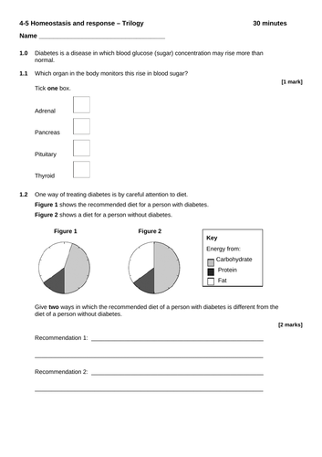 AQA biology - Trilogy - homeostasis and response - end of unit test ...