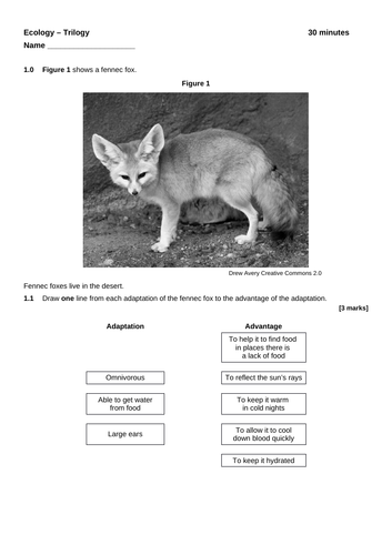 AQA - Trilogy - Ecology - End of unit test