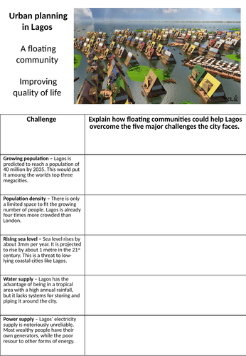 Urban issues and challenges AQA 1-9 course (Scheme of learning) - lesson 7 lagos urban planning