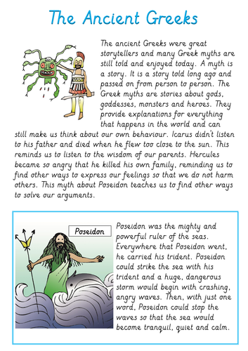 KS2 Ancient Greeks, Reading Task and Comprehensions with Vocab cards