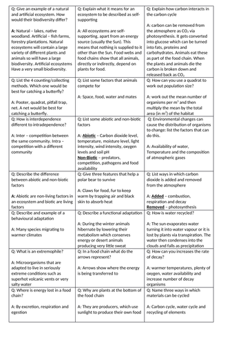 AQA B7 Ecology revision | Teaching Resources