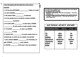 Spanish Gcse Two Year Grammar Booklet Imperfect Section - 