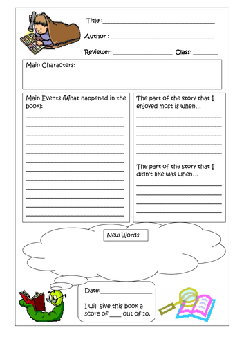 book review worksheet year 3