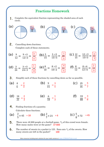 equivalent fractions homework year 6