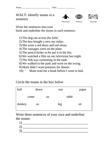 Nouns, proper and common, pronoun