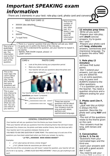 SPANISH GCSE AQA SPEAKING INSTRUCTIONS