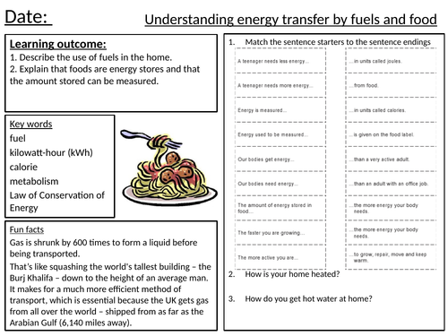 Energy Worksheets