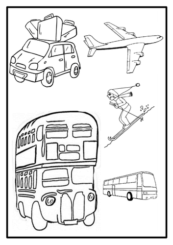 Holiday & Transport Pictures - Colouring in sheets