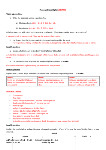 GCSE Biology Photosynthesis revision worksheet | Teaching Resources