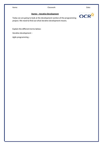 OCR GCE A Level Computer Science Programming Project Implementation ...