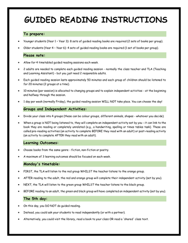 Guided Reading Planning Template And Instructions Teaching Resources 3153