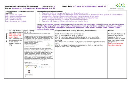 White Rose Year 3 Summer Block 3 Geometry Teaching Resources