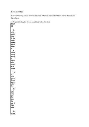 Romeo and Juliet new specification GCSE sample assessment 7 - act 1 scene 5