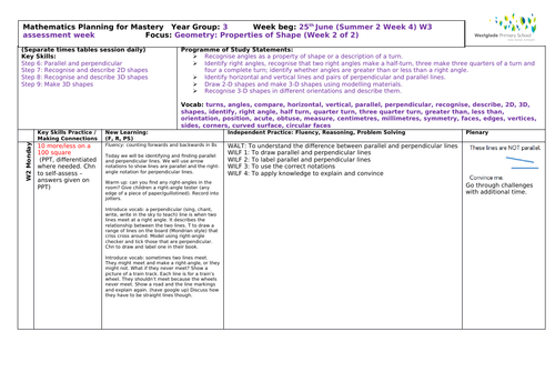 White Rose Year 3 - Summer Block 3 Geometry - Week 2 (of 2) incl resources