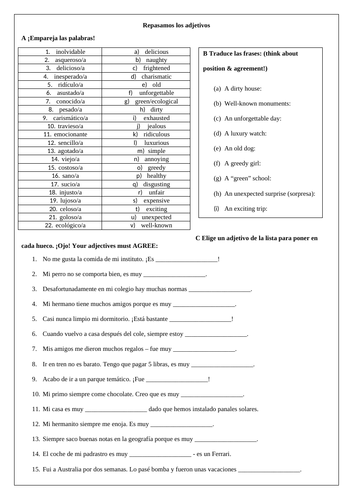 spanish gcse building a range of adjectives revision agreement