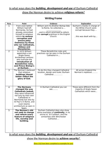 History GCSE AQA site study 2018 Durham Cathedral writing frames ...