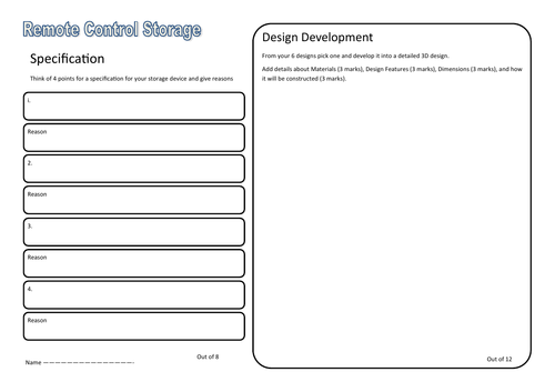 GCSE Design and Technology 9-1 Exam  Preparation - Specification and Development worksheet