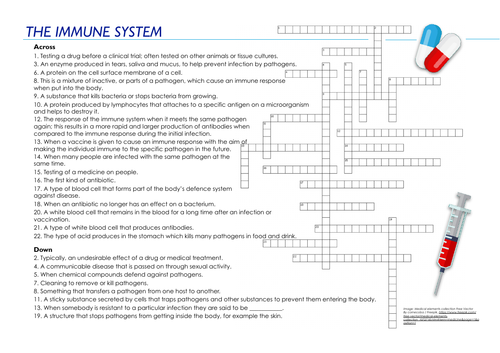 Immune System Crossword EDEXCEL GCSE (9 1) Combined Science Paper 1