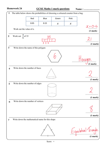 10 GCSE Maths Foundation Homework Revision (9-1) Part 3 -Includes all