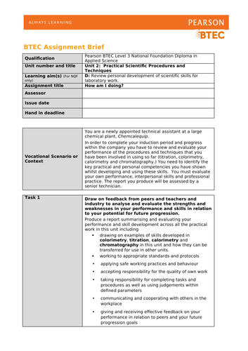 btec pearson set assignment