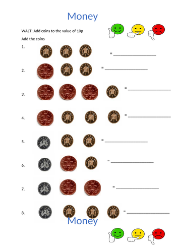 Adding coins to 10p, 20p and 50p