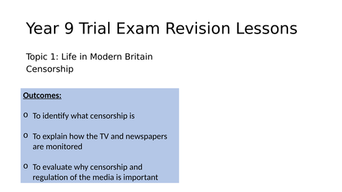 AQA 9-1 Citizenship Life in Modern Britain: Censorship REVISION lesson