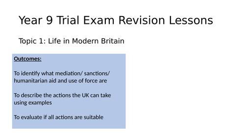 AQA 9-1 Citizenship: Life in Modern Britain: UK help in international disputes REVISION