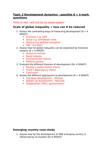 Edexcel GCSE Geography 9-1 Topic 2 Development dynamics - predicted 8 ...