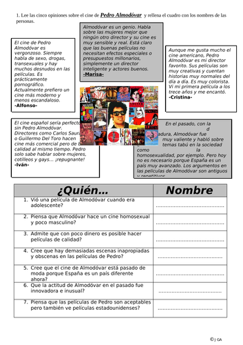 SPANISH A LEVEL PEDRO ALMODOVAR CINEMA SHEETS