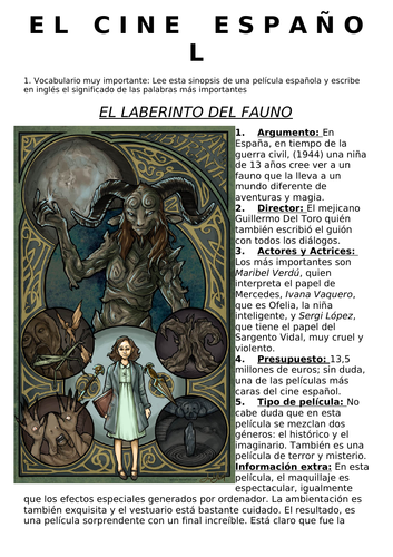 SPANISH A LEVEL CINEMA INTRO with LABERINTO DEL FAUNO sheet