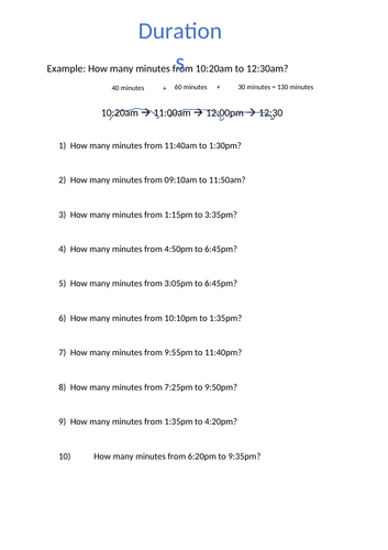 Time durations through more than one hour