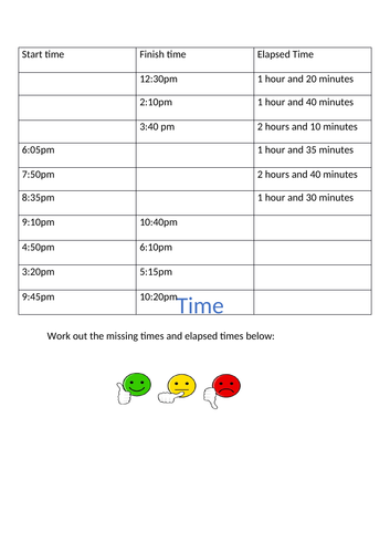 Elapsed Time worksheet